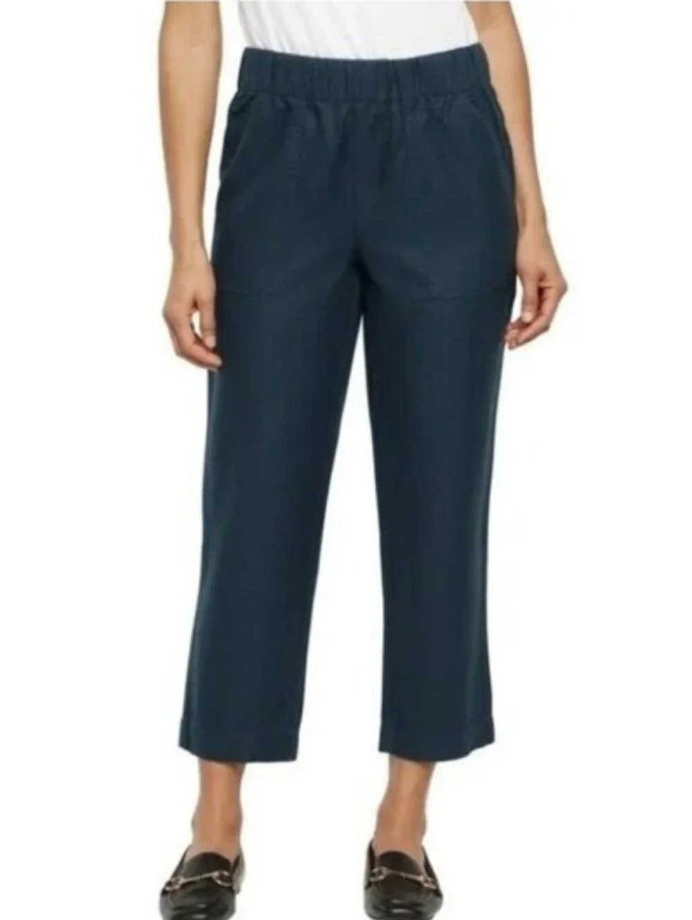 Banana Republic Navy Blue Lyocell Linen & Cotton Ankle Pants, Size L